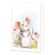 Schattig muisje - Formaat: Standaard - Vorm: Staand - Blanco kaart - Op deze wenskaart staat een grijs muisje tussen bloemen. - Snelwenskaart