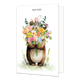 Veel liefs - Formaat: Standaard - Vorm: Staand - Blanco kaart - Op deze wenskaart staat een illustratie van een bruine beer die een groot, kleurrijk boeket veldbloemen voor zijn lichaam vasthoudt. De beer staat in een subtiel groen grasveld tegen een witte achtergrond. Bovenaan de kaart staat de tekst "Veel liefs" in kleine, donkere letters. Het geheel is uitgevoerd in een zachte, aquarelachtige stijl. - Snelwenskaart
