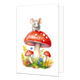 Muis op paddenstoel - Formaat: Standaard - Vorm: Staand - Blanco kaart - Op deze wenskaart staan paddenstoelen waar een muisje bovenop zit. - Snelwenskaart