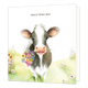 Merci beau koe - Formaat: Groot - Vorm: Vierkant - Bedankkaart - Op deze wenskaart zie je een koe met een bos bloemen in de mond. Boven de koe staat in het zwart de tekst 'merci beau koe'. - Snelwenskaart