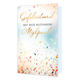Gefeliciteerd met deze bijzondere mijlpaal - Formaat: Standaard - Vorm: Staand - Felicitatiekaart - Op deze wenskaart is een feestelijke achtergrond vol dwarrelende, kleurrijke confetti te zien tegen een zachte, lichtblauwe en witte tint. Centraal op de kaart staat de tekst "Gefeliciteerd MET DEZE BIJZONDERE Mijlpaal" geschreven in een combinatie van sierlijke, goudkleurige letters en strakke zwarte hoofdletters. De vrolijke kleuren en de confetti zorgen voor een feestelijke en feestwaardige uitstraling. H