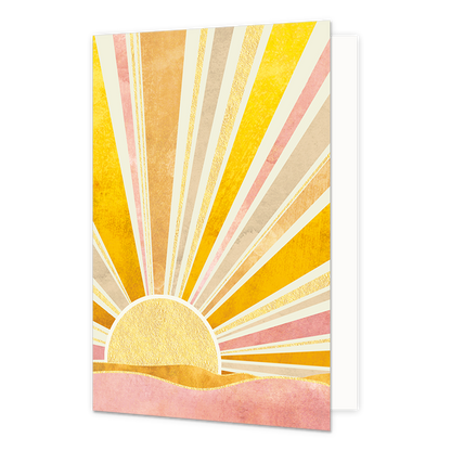 Zon - Formaat: Standaard - Vorm: Staand - Blanco kaart - Op deze artistieke wenskaart staat een zon waarvan de zonnenstralen uitstralen over de hele kaart. - Snelwenskaart