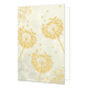 Paardenbloemen - Formaat: Standaard - Vorm: Staand - Blanco kaart - Op deze artistieke wenskaart staan drie gouden paardenbloemen op een beige achtergrond. - Snelwenskaart