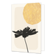 Bloem - Formaat: Standaard - Vorm: Staand - Blanco kaart - Op deze artistieke wenskaart staat een grote zwarte bloem op een beige achtergrond met een gouden zon. - Snelwenskaart