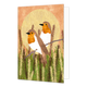Roodborstjes - Formaat: Standaard - Vorm: Staand - Blanco kaart - Op deze artistieke wenskaart staan twee roodborstjes met op de achtergrond een grote gouden zon. - Snelwenskaart