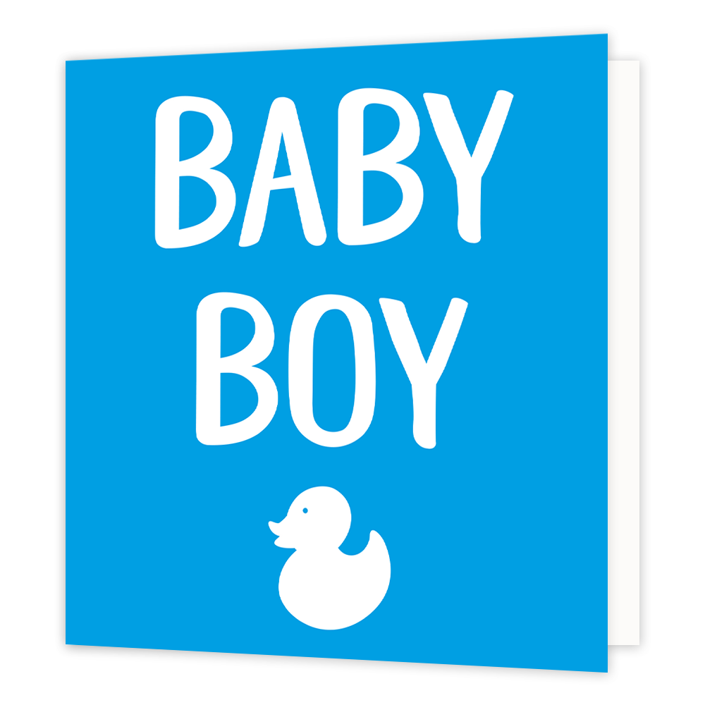 Baby boy - Formaat: Standaard - Vorm: Vierkant - Geboortekaart - Op deze wenskaart staat de tekst: "Baby boy" op een blauwe achtergrond. - Snelwenskaart