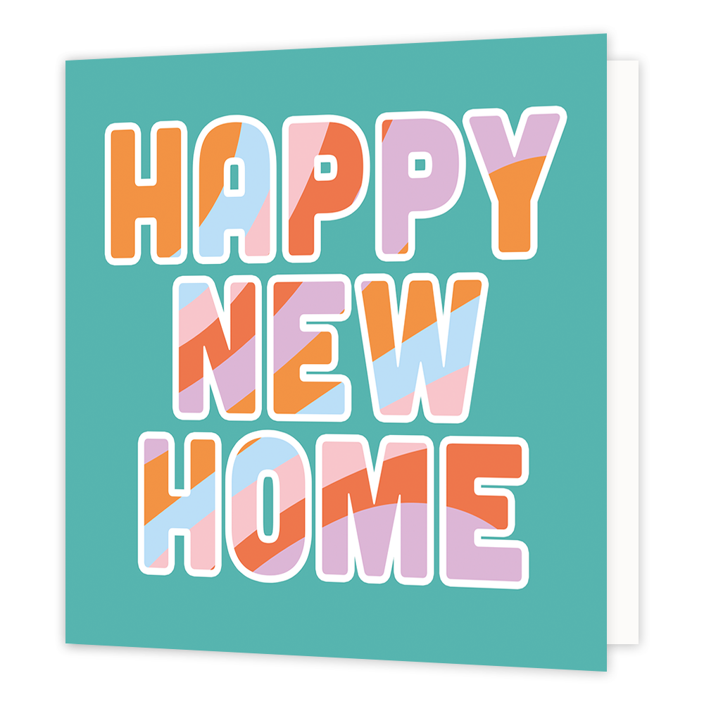 Happy new home - Formaat: Standaard - Vorm: Vierkant - Woningkaart - Op deze wenskaart staat de tekst: "Happy new home". - Snelwenskaart