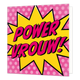 Power vrouw - Formaat: Standaard - Vorm: Vierkant - Denken aan kaart - Op deze wenskaart is een roze achtergrond te zien met een patroon van lichte roze stippen. In het midden bevindt zich een grote gele ster met een scherpe, puntige rand. Centraal op deze ster staat in dikke, roze letters met een zwarte schaduwrand de tekst "POWER VROUW!". - Snelwenskaart