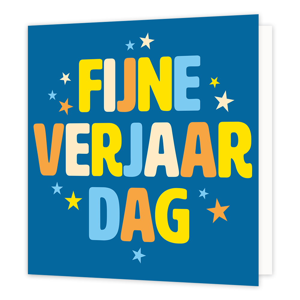 Fijne verjaardag - Formaat: Normaal - Vorm: Vierkant - Verjaardagskaart - Op deze wenskaart staat de tekst: "Fijne verjaardag". - Snelwenskaart