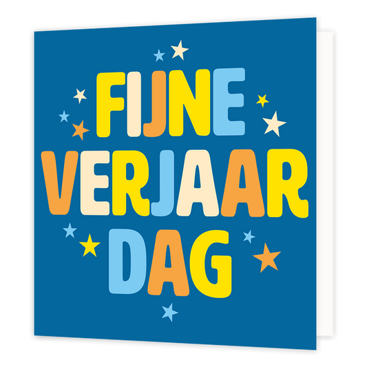 Fijne verjaardag - Formaat: Normaal - Vorm: Vierkant - Verjaardagskaart - Op deze wenskaart staat de tekst: "Fijne verjaardag". - Snelwenskaart