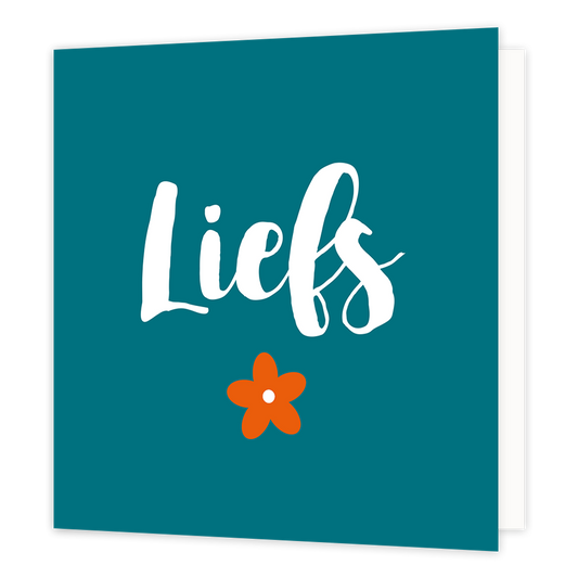 Liefs - Formaat: Normaal - Vorm: Vierkant - Vriendschapskaart - Op deze wenskaart staat de tekst: "Liefs" met daaonder een bloemetje. - Snelwenskaart