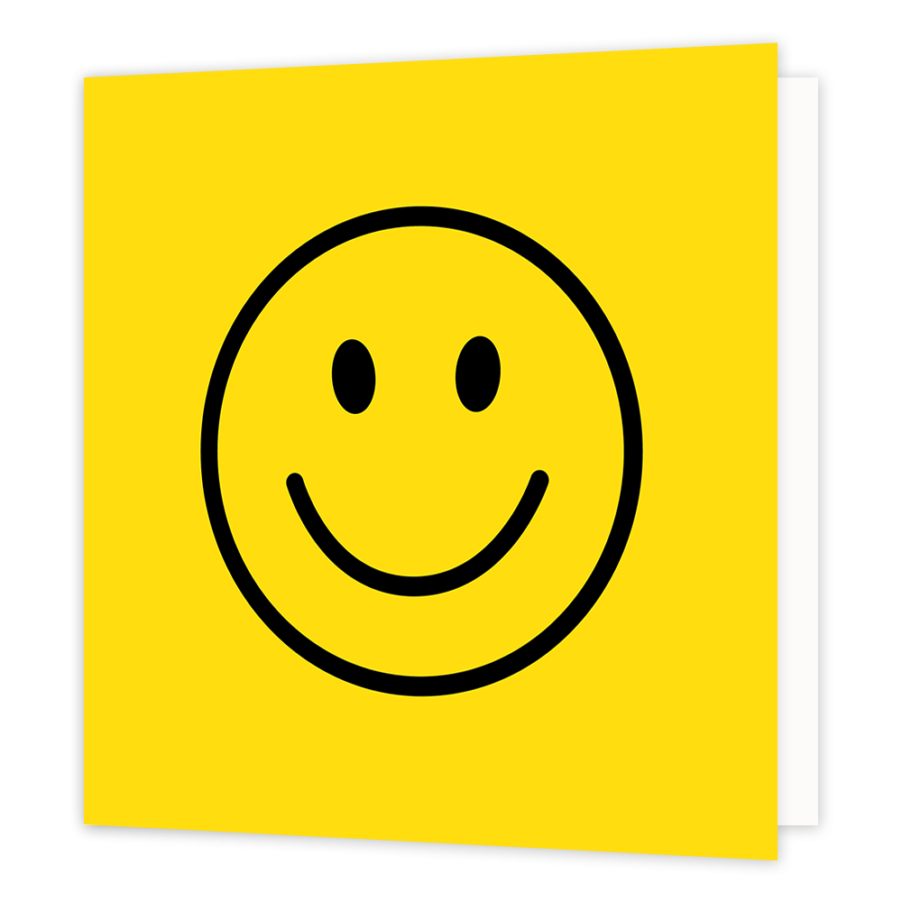 Smiley - Formaat: Standaard - Vorm: Vierkant - Blanco kaart - Op deze wenskaart staat een grote gele smiley. - Snelwenskaart