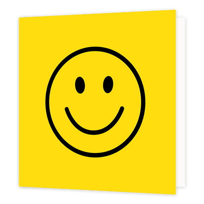 Smiley - Formaat: Standaard - Vorm: Vierkant - Blanco kaart - Op deze wenskaart staat een grote gele smiley. - Snelwenskaart