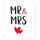 Mr & Mrs - Formaat: Standaard - Vorm: Vierkant - Huwelijkskaart - Op deze wenskaart staat de tekst: "MR & MRS" met daaronder twee rode hartjes. - Snelwenskaart