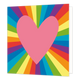 Hartjeskaart - Formaat: Standaard - Vorm: Vierkant - Blanco kaart - Op deze wenskaart staat een roze hart met op de achtergrond lijnen in regenboogkleuren. - Snelwenskaart