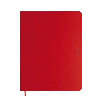Op deze afbeelding is een rood notitieboek te zien