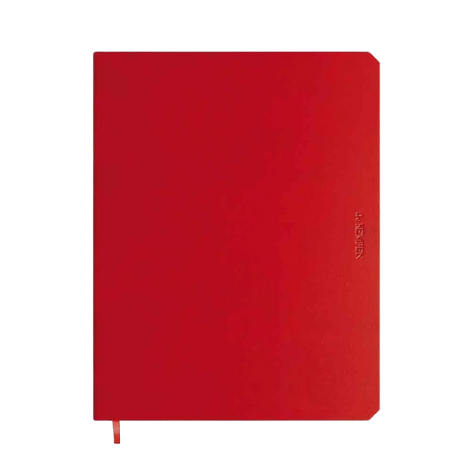 Op deze afbeelding is een rood notitieboek te zien