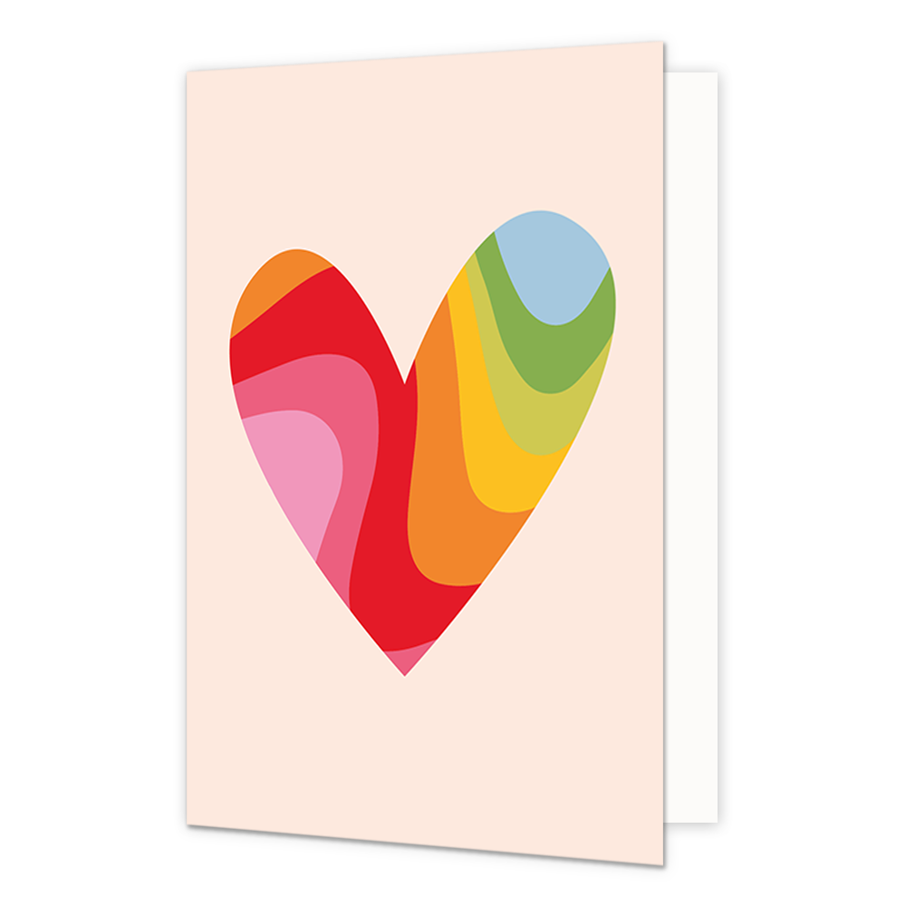 Hart - Formaat: Standaard - Vorm: Staand - Blanco kaart - Op deze wenskaart staat een groot hart in regenboogkleuren, op een witte achtergrond. - Snelwenskaart