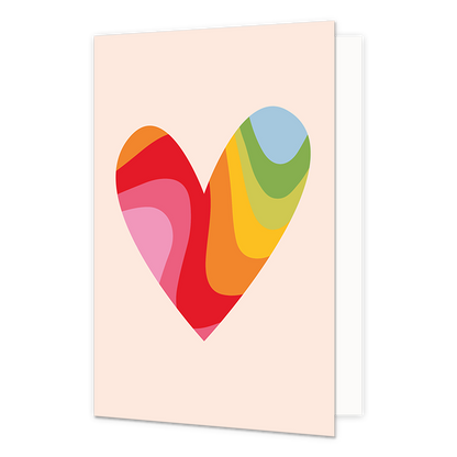Hart - Formaat: Standaard - Vorm: Staand - Blanco kaart - Op deze wenskaart staat een groot hart in regenboogkleuren, op een witte achtergrond. - Snelwenskaart