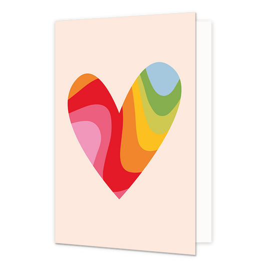 Hart - Formaat: Normaal - Vorm: Staand - Blanco kaart - Op deze wenskaart staat een groot hart in regenboogkleuren, op een witte achtergrond. - Snelwenskaart