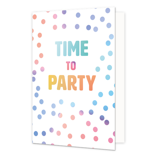 Time to party - Formaat: Normaal - Vorm: Staand - Verjaardagskaart - Op deze wenskaart staat de tekst: "Time to party" op een witte achtergrond met stippen. - Snelwenskaart