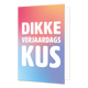 Dikke verjaardagskus - Formaat: Standaard - Vorm: Staand - Verjaardagskaart - Op deze wenskaart staat de tekst: "Dikke verjaardagskus" met een achtergrond in dekleuren rood, oranje, blauw en paars. - Snelwenskaart