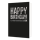 Happy Birthday! - Formaat: Standaard - Vorm: Staand - Verjaardagskaart - Op deze wenskaart staat de tekst: "Happy birthday! Let the festivities beGIN" op een zwarte achtergrond. - Snelwenskaart