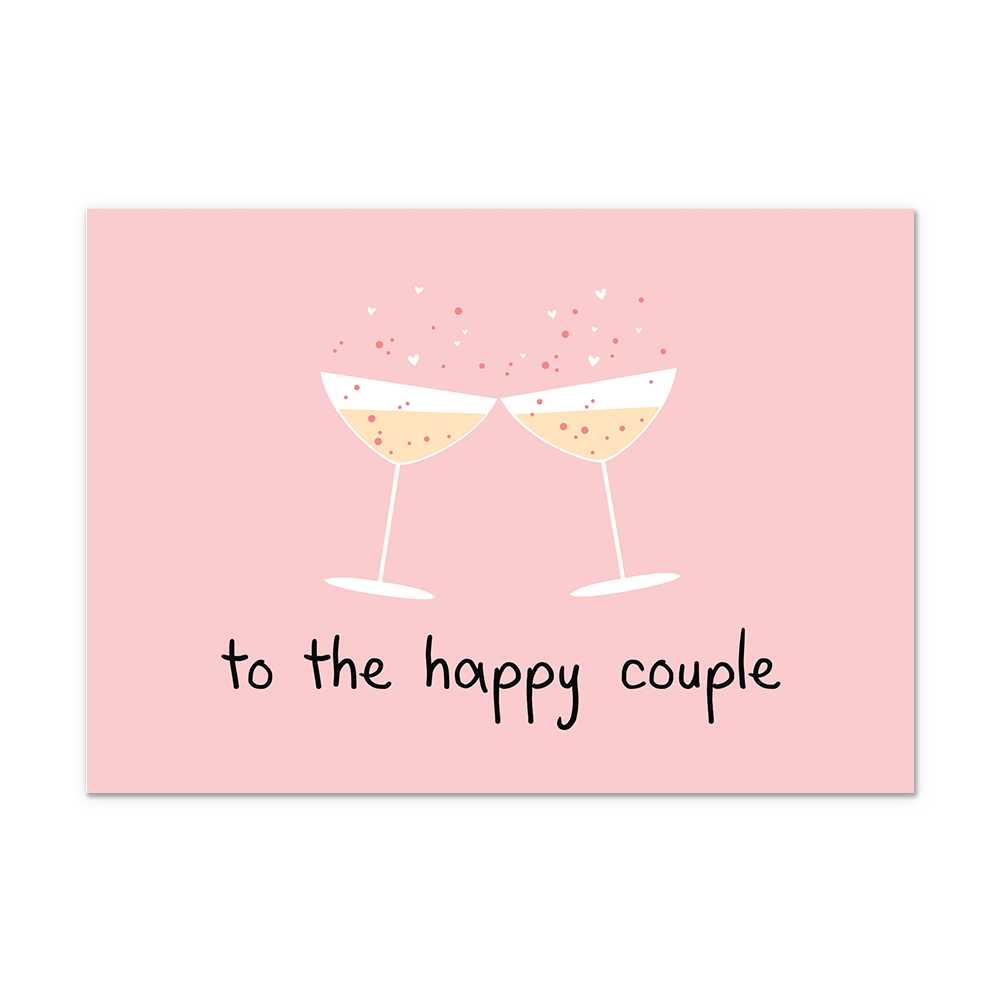 Postcard To the happy couple - 10 stuks - Formaat: Normaal - Vorm: Liggend - Postcards - Op deze postcard staat de tekst: "To the happy couple" met twee champagneglazen erboven. - Snelwenskaart