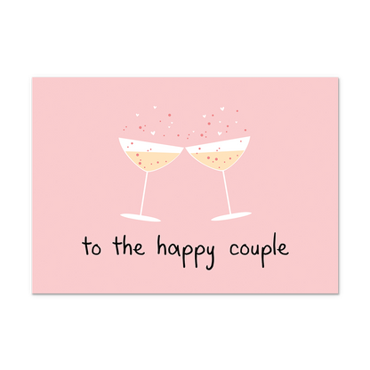 Postcard To the happy couple - 10 stuks - Formaat: Normaal - Vorm: Liggend - Postcards - Op deze postcard staat de tekst: "To the happy couple" met twee champagneglazen erboven. - Snelwenskaart