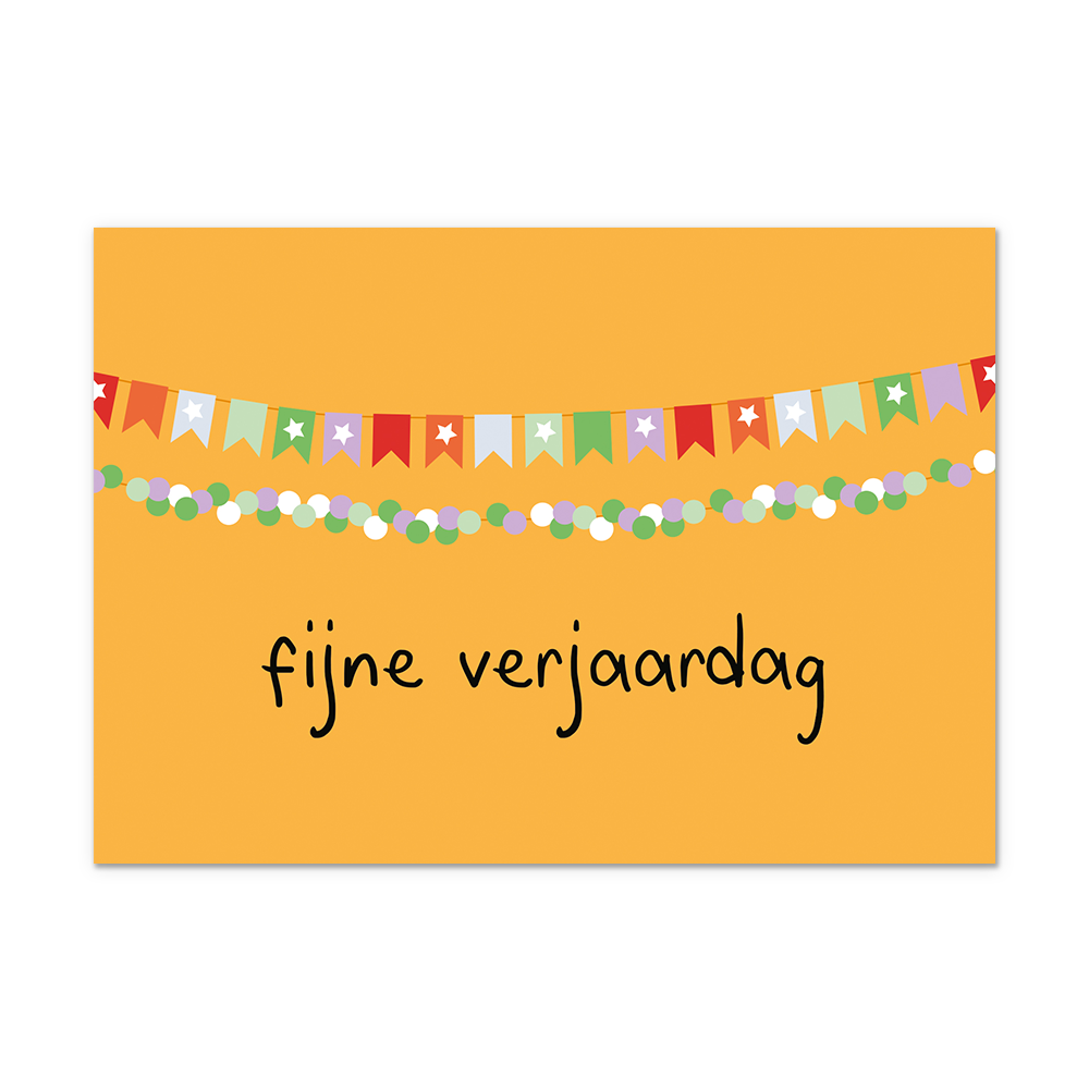 Postcard Fijne verjaardag - 10 stuks - Formaat: Normaal - Vorm: Liggend - Postcards - Op deze postcard staat de tekst: "Fijne verjaardag" met slingers. - Snelwenskaart