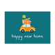 Postcard Happy new home - 10 stuks - Formaat: Standaard - Vorm: Liggend - Postcards - Op deze postcard staat de tekst: "Happy new home" met daarboven een auto met verhuisdozen op het dak. - Snelwenskaart