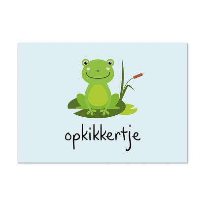 Postcard Opkikkertje - 10 stuks - Formaat: Normaal - Vorm: Liggend - Postcards - Op deze postcard staat de tekst: "Opkikkertje" met daarboven een kikker. - Snelwenskaart