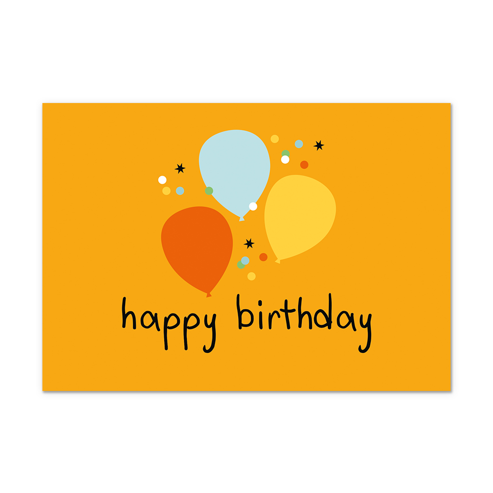 Postcard Happy birthday - 10 stuks - Formaat: Normaal - Vorm: Liggend - Postcards - Op deze postcard staat de tekst: "Happy birthday" met daarboven drie ballonnen. - Snelwenskaart