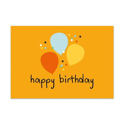 Postcard Happy birthday - 10 stuks - Formaat: Normaal - Vorm: Liggend - Postcards - Op deze postcard staat de tekst: "Happy birthday" met daarboven drie ballonnen. - Snelwenskaart