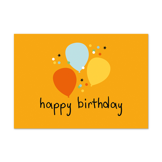 Postcard Happy birthday - 10 stuks - Formaat: Normaal - Vorm: Liggend - Postcards - Op deze postcard staat de tekst: "Happy birthday" met daarboven drie ballonnen. - Snelwenskaart