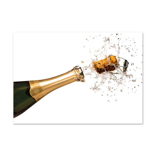 Postcard Champagne - 10 stuks - Formaat: Normaal - Vorm: Liggend - Postcards - Op deze postcard staat een champagnefles die ontpopt. - Snelwenskaart