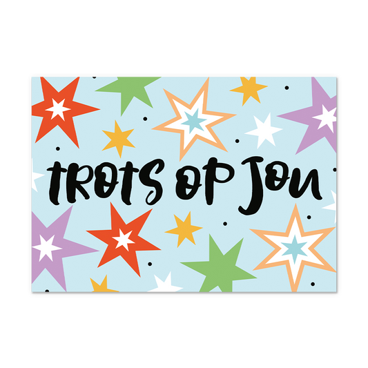 Postcard Trots op jou - 10 stuks - Formaat: Normaal - Vorm: Liggend - Postcards - Op deze postcard staat de tekst: "Trots op jou" omringt door sterren in diverse kleuren. - Snelwenskaart