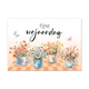Postcard Fijne verjaardag - 10 stuks - Formaat: Standaard - Vorm: Liggend - Postcards - Op deze postcard staat de tekst: "Fijne verjaardag" met daaronder kopjes waar diverse kleuren bloemen uitkomen. - Snelwenskaart