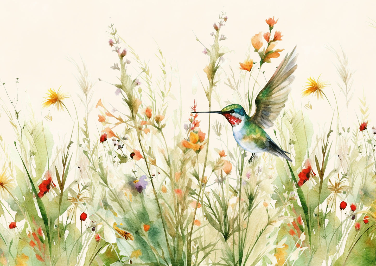 Postcard Vogel in bloemenveld - 10 stuks