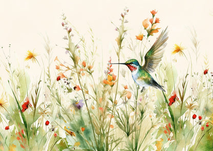 Postcard Vogel in bloemenveld - 10 stuks