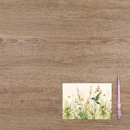 Postcard Vogel in bloemenveld - 10 stuks