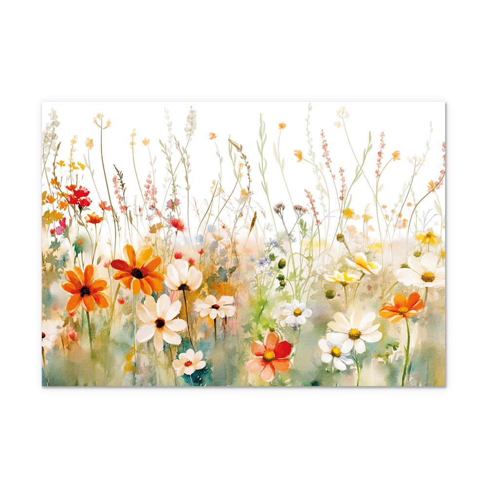 Postcard Bloemenveld - 10 stuks - Formaat: Normaal - Vorm: Liggend - Postcards - Op deze postkaart staat een sfeervolle aquarel van een uitgestrekt veld met wilde bloemen. De voorgrond is gevuld met gedetailleerde bloemen in warme tinten zoals oranje, wit en zachtrood, terwijl de achtergrond overgaat in een lichte, witte hemel met fijne, omhoogreikende stengels en grassen. De waterverftechniek zorgt voor zachte kleurovergangen en een luchtig, natuurlijk gevoel. - Snelwenskaart