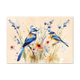 Postcard Vogels - 10 stuks - Formaat: Standaard - Vorm: Liggend - Postcards - Op deze postcard staan twee blauwe vogels die bloemen in de kleuren paars, roze, geel en wit zitten. - Snelwenskaart