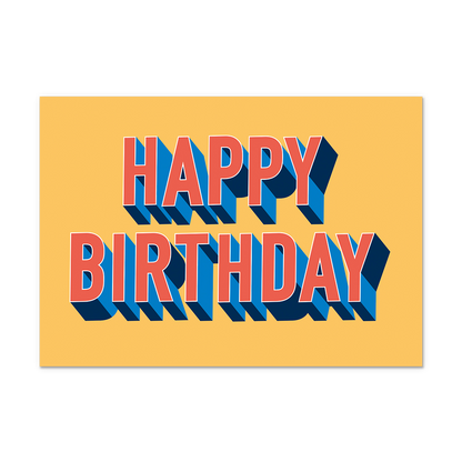 Postcard Happy birthday - 10 stuks - Formaat: Normaal - Vorm: Liggend - Postcards - Op deze postcard staat de tekst: "Happy birthday" in het rood met blauwe details, op een oranje/gele achtergrond. - Snelwenskaart