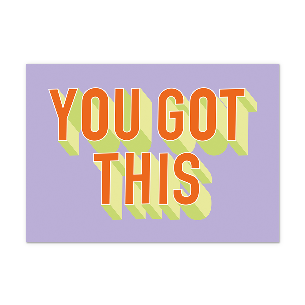 Postcard You got this - 10 stuks - Formaat: Normaal - Vorm: Liggend - Postcards - Op deze postcard staat de tekst: "You got this" in het oranje met groene details, op een paarse achtergrond. - Snelwenskaart
