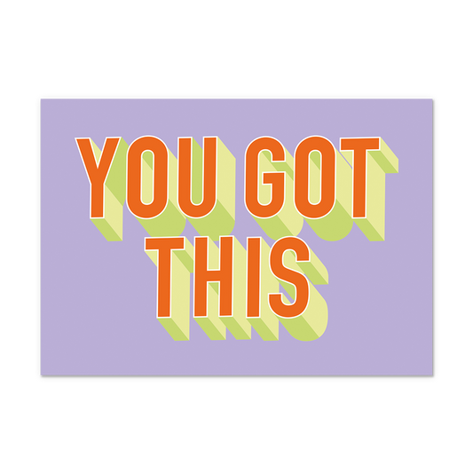 Postcard You got this - 10 stuks - Formaat: Normaal - Vorm: Liggend - Postcards - Op deze postcard staat de tekst: "You got this" in het oranje met groene details, op een paarse achtergrond. - Snelwenskaart