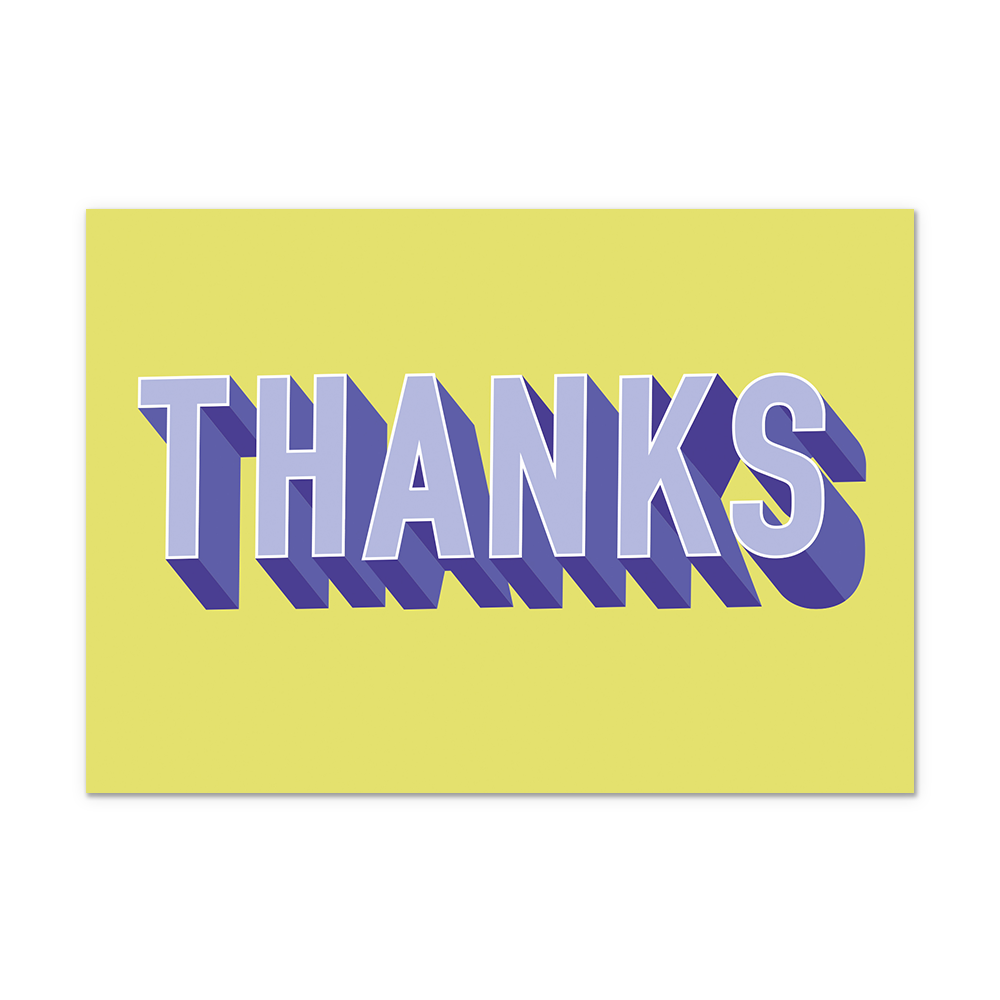 Postcard Thanks - 10 stuks - Formaat: Normaal - Vorm: Liggend - Postcards - Op deze postcard staat de tekst: "Thanks" in het paars, op een lichtgroene achtergrond. - Snelwenskaart