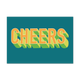 Postcard Cheers - 10 stuks - Formaat: Standaard - Vorm: Liggend - Postcards - Op deze postcard staat de tekst: "Cheers" in het geel met groene details, op een donkergroene achtergrond. - Snelwenskaart