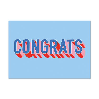 Postcard Congrats - 10 stuks - Formaat: Normaal - Vorm: Liggend - Postcards - Op deze postcard staat de tekst "Congrats" in het donkerblauw met roze details, op een lichtblauwe achtergrond. - Snelwenskaart