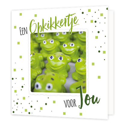 Een opkikkertje voor jou - Formaat: Normaal - Vorm: Vierkant - Opkikker kaart - Op deze wenskaarrt staan kikkertjes met de tekst: "Een opkikkertje voor jou". - Snelwenskaart